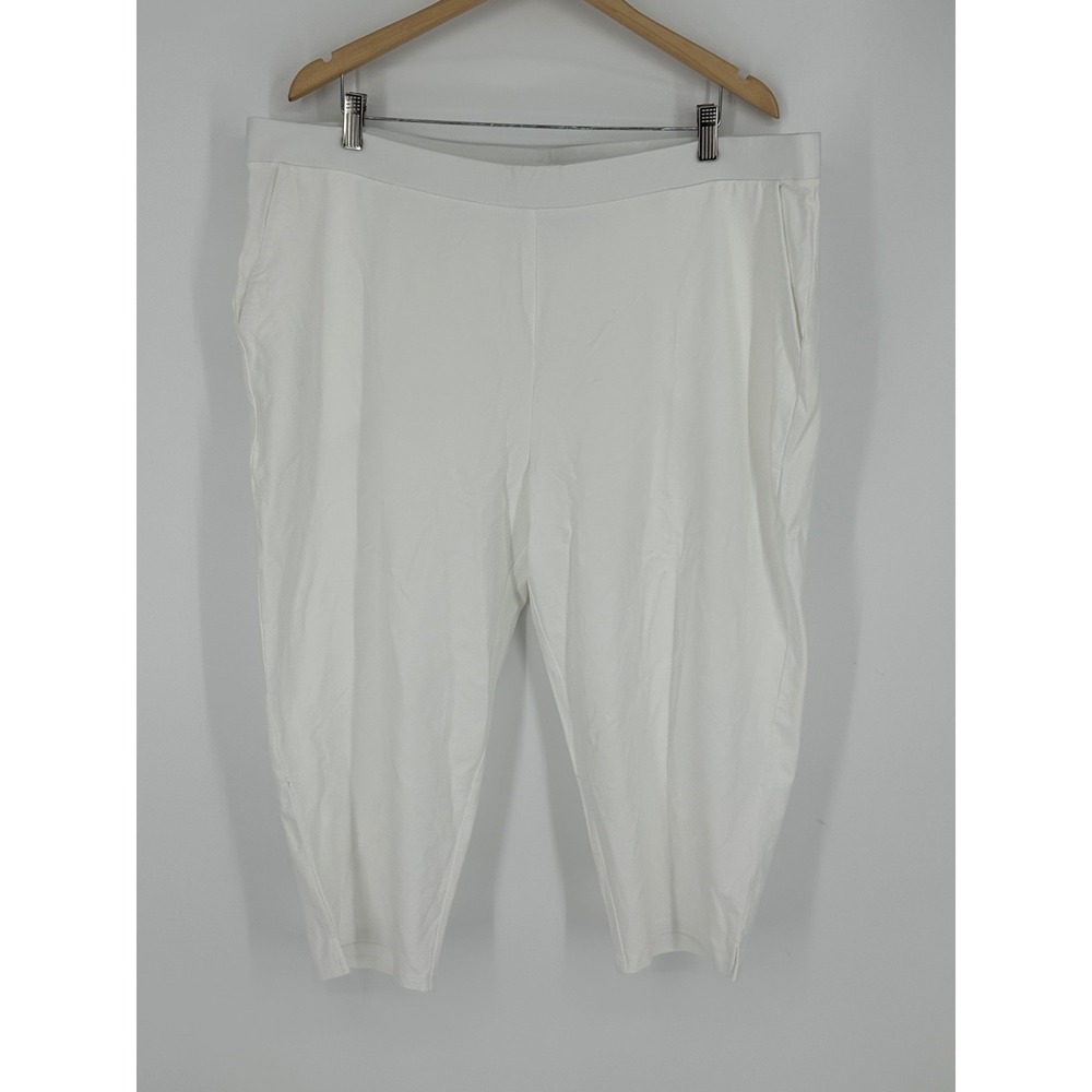 Susan Graver Weekend Crop Pants Women's 2X White Cargo Stretch Capris Coastal R1